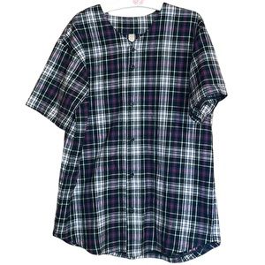 •BY AMERICAN APPAREL•BASEBALL JERSEY FLANNEL PLAID SHORT SLEEVE TOP SIZE MEDIUM